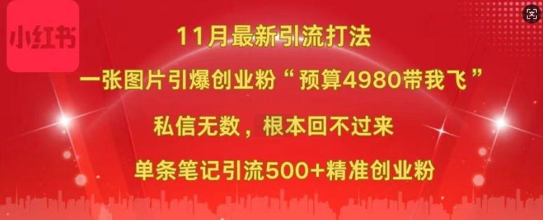 小红书11月最新图片打粉,一张图片引爆创业粉,“预算4980带我飞”,单条引流500+精准创业粉-翔云学社